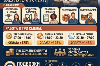 Ашкелон: * Операторы станков * Водитель кларков * Главный по смене * Упаковщики * Разнорабочие